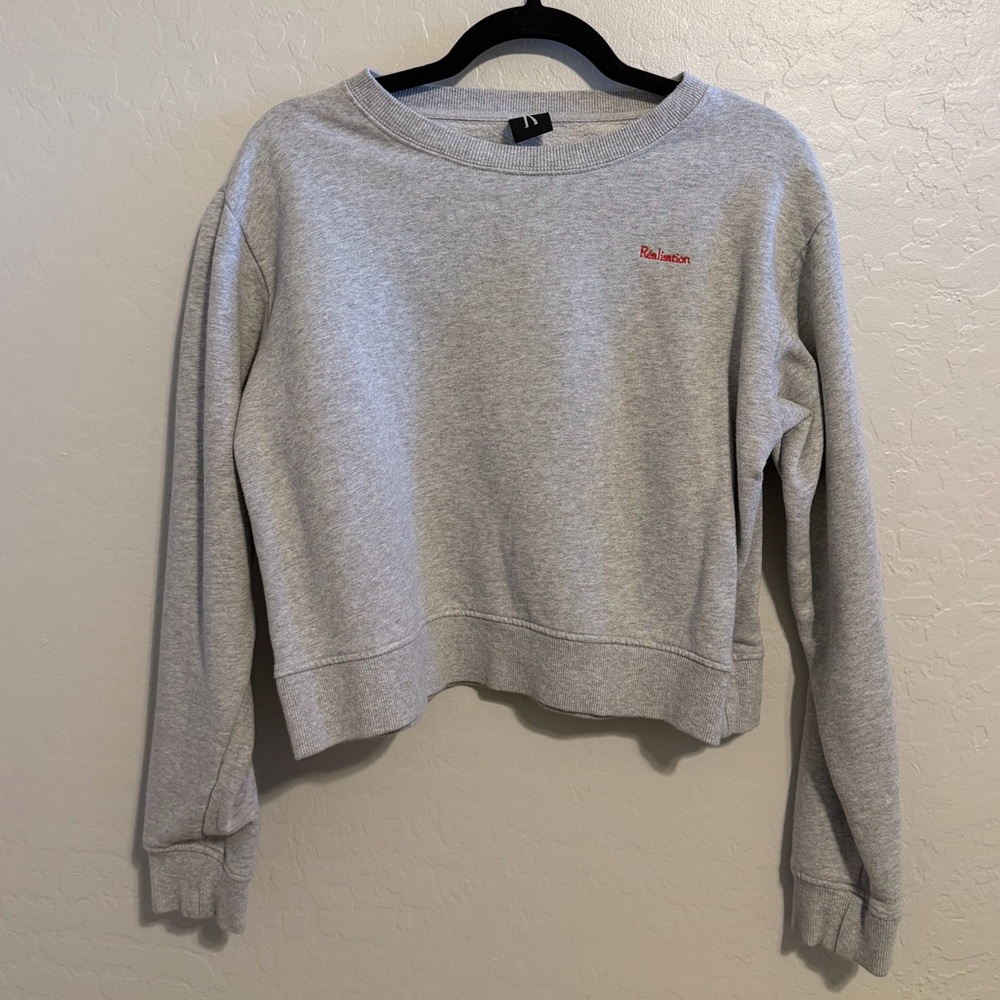 Realisation Small Grey Crop Sweatshirt Crew Neck Loungewear